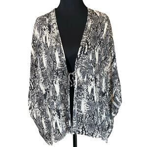 Heather 100% Silk Kimono Cardigan Snakeskin Print Open Front Tie